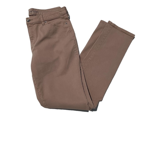 Woman Lands End Mid-Rise Slim Straight Leg Colored Denim Jeans in French Walnut - Picture 4 of 14